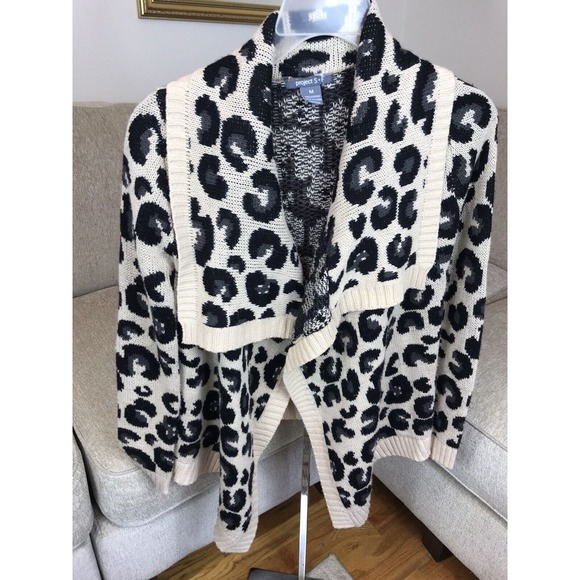 womens cheetah print Knit Long Sleeve Waterfall Cardigan Medium Open Front - Picture 3 of 9